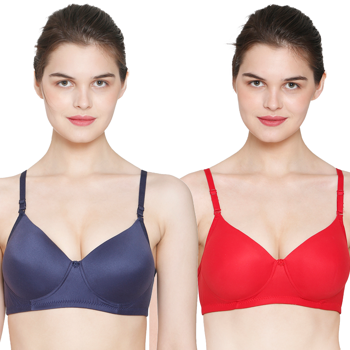 Nylon Light Padded Fabric T Shirt Bra Set of 2